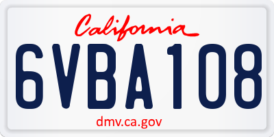 CA license plate 6VBA108