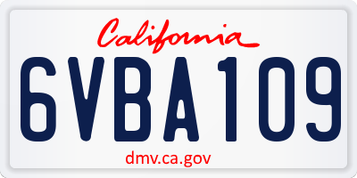 CA license plate 6VBA109