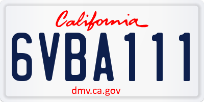 CA license plate 6VBA111