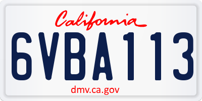 CA license plate 6VBA113