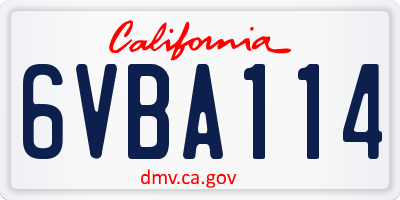 CA license plate 6VBA114