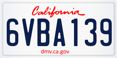 CA license plate 6VBA139