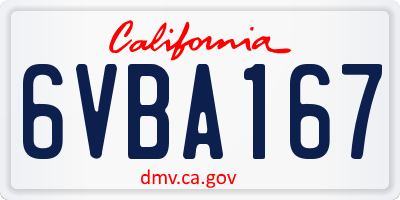 CA license plate 6VBA167