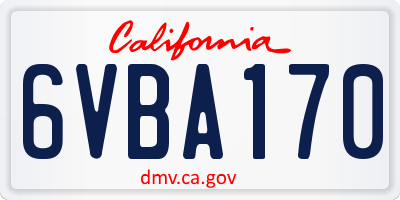 CA license plate 6VBA170