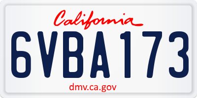 CA license plate 6VBA173