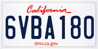 CA license plate 6VBA180