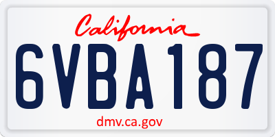 CA license plate 6VBA187