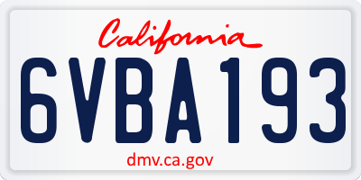 CA license plate 6VBA193