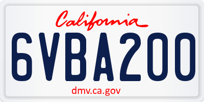 CA license plate 6VBA200