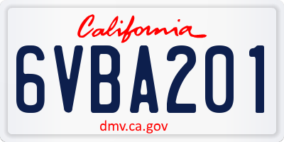 CA license plate 6VBA201