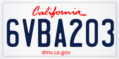 CA license plate 6VBA203