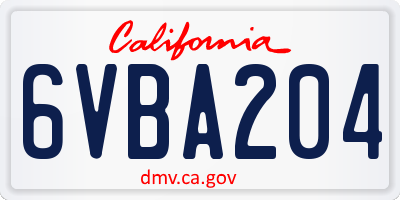 CA license plate 6VBA204