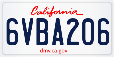 CA license plate 6VBA206