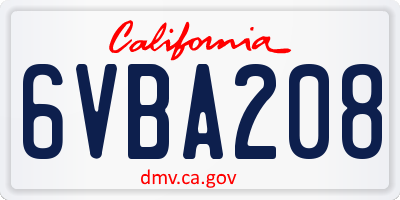 CA license plate 6VBA208