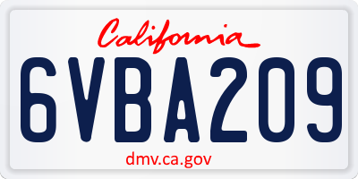 CA license plate 6VBA209