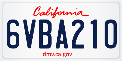 CA license plate 6VBA210