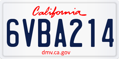 CA license plate 6VBA214