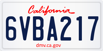 CA license plate 6VBA217