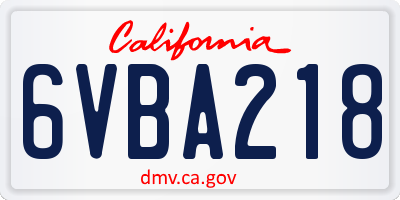 CA license plate 6VBA218