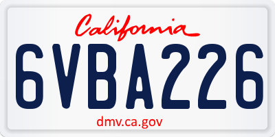 CA license plate 6VBA226