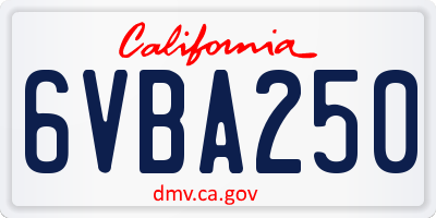 CA license plate 6VBA250
