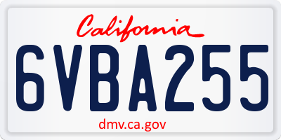 CA license plate 6VBA255