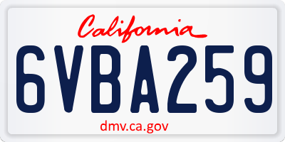 CA license plate 6VBA259