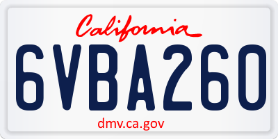CA license plate 6VBA260