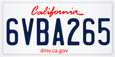 CA license plate 6VBA265