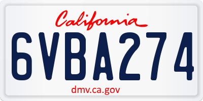 CA license plate 6VBA274
