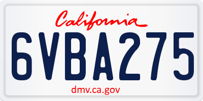 CA license plate 6VBA275