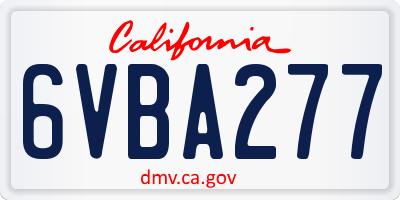 CA license plate 6VBA277