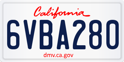 CA license plate 6VBA280