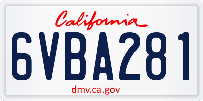 CA license plate 6VBA281