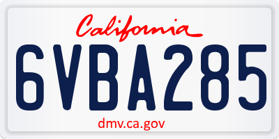 CA license plate 6VBA285