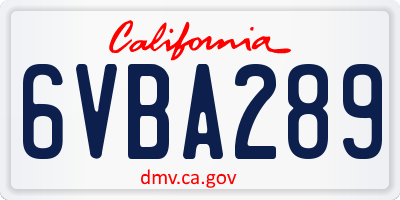 CA license plate 6VBA289