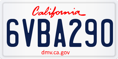 CA license plate 6VBA290