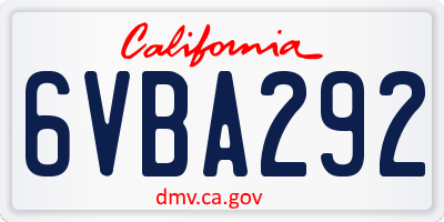 CA license plate 6VBA292