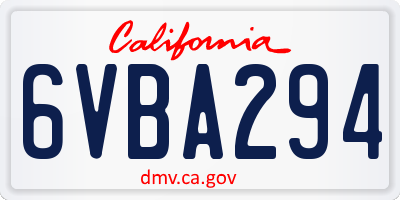 CA license plate 6VBA294