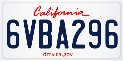 CA license plate 6VBA296