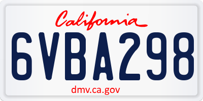 CA license plate 6VBA298