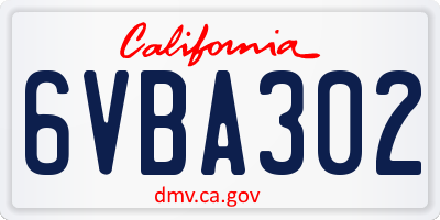 CA license plate 6VBA302