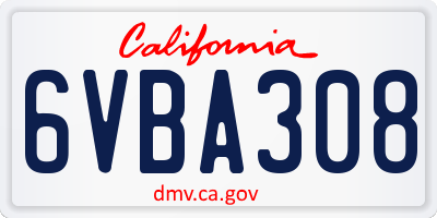 CA license plate 6VBA308