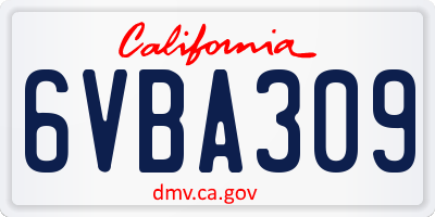CA license plate 6VBA309