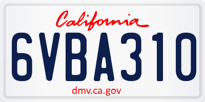 CA license plate 6VBA310