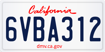 CA license plate 6VBA312