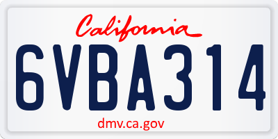 CA license plate 6VBA314