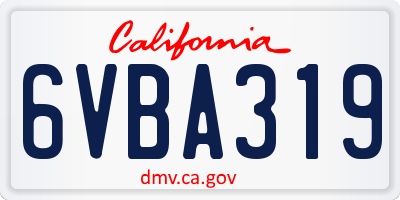 CA license plate 6VBA319