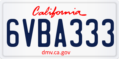 CA license plate 6VBA333