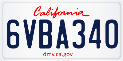 CA license plate 6VBA340